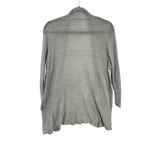 Women's Eileen Fisher Open Cardigan Large Italy 100%‎ Linen Gray White Stripe - Picture 7 of 9
